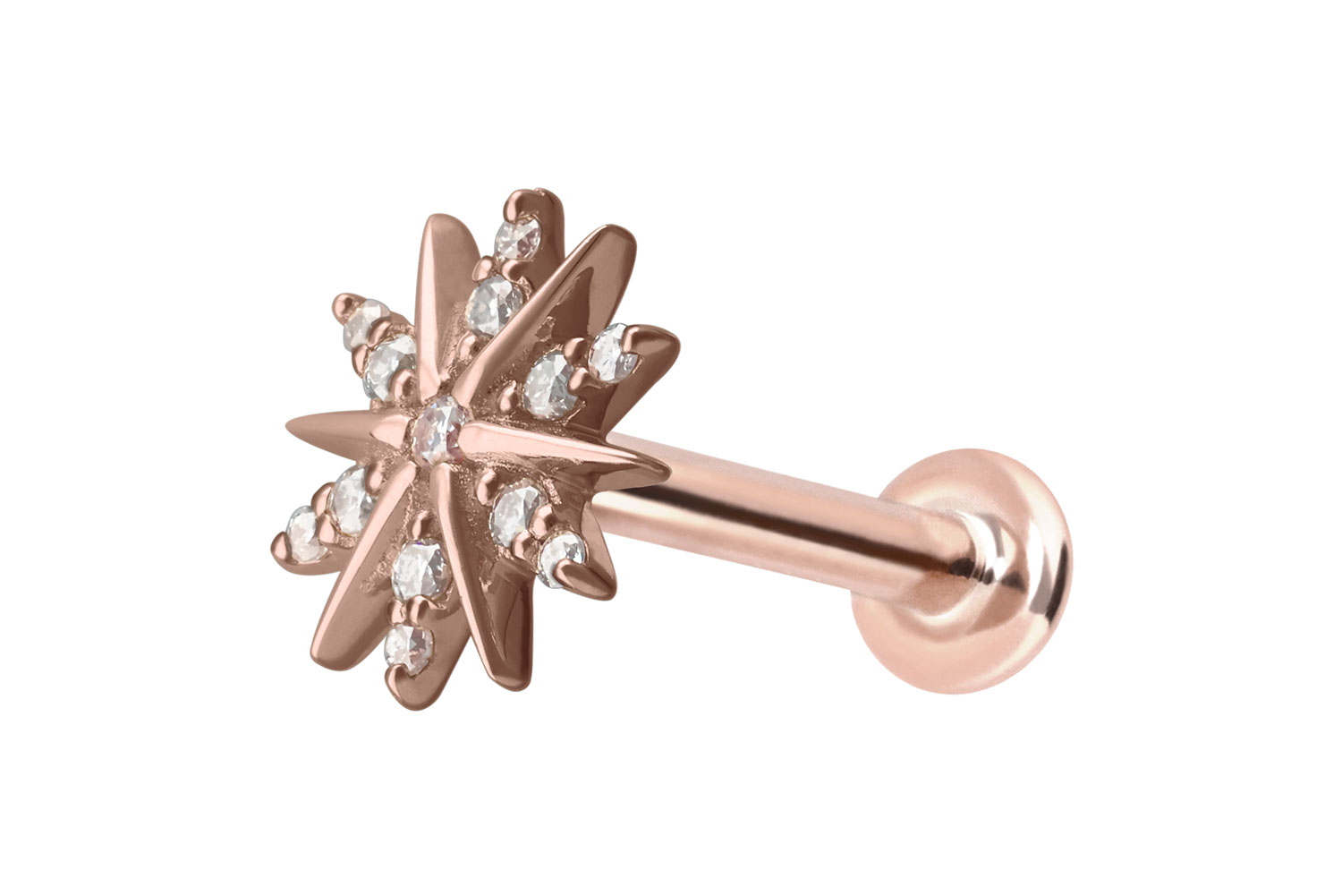 14 Karat Gold Labret Piercing mit Innengewinde MOISSANIT-BLUME